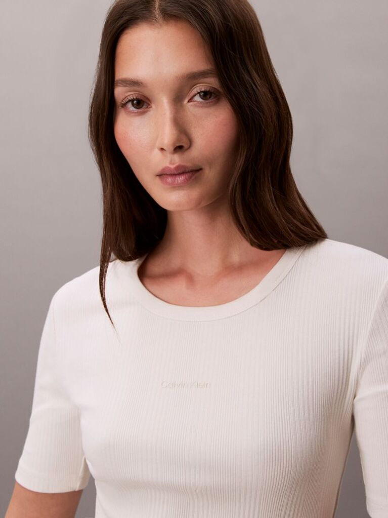 White Ribbed Half Sleeve T-Shirt  Women