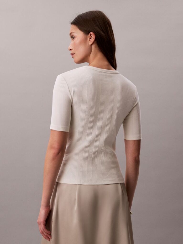 White Ribbed Half Sleeve T-Shirt  Women