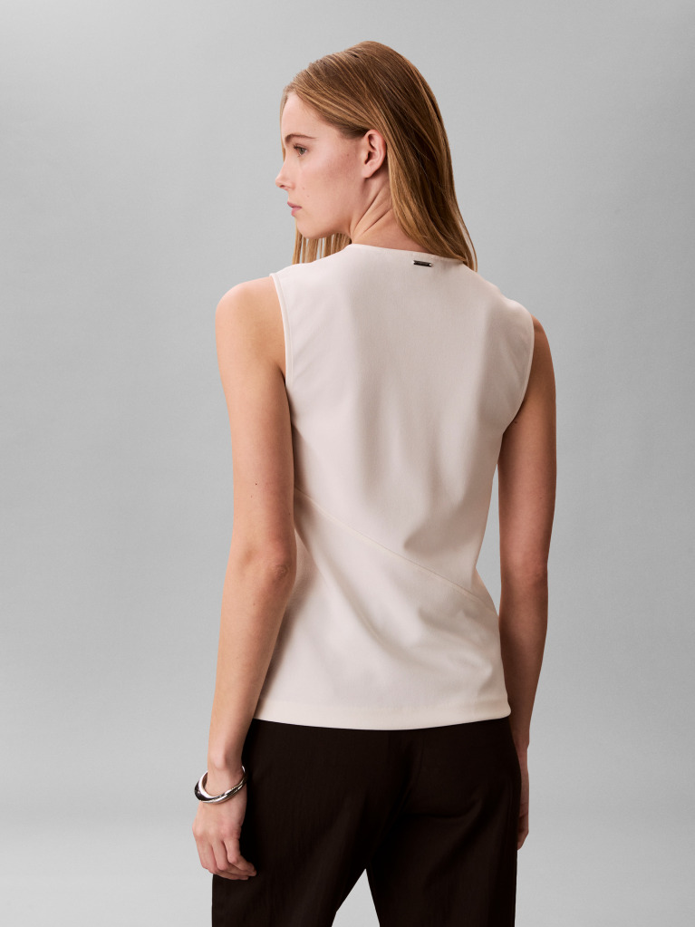 White Crepe Diagonal Seam Sleeveless Top  Women