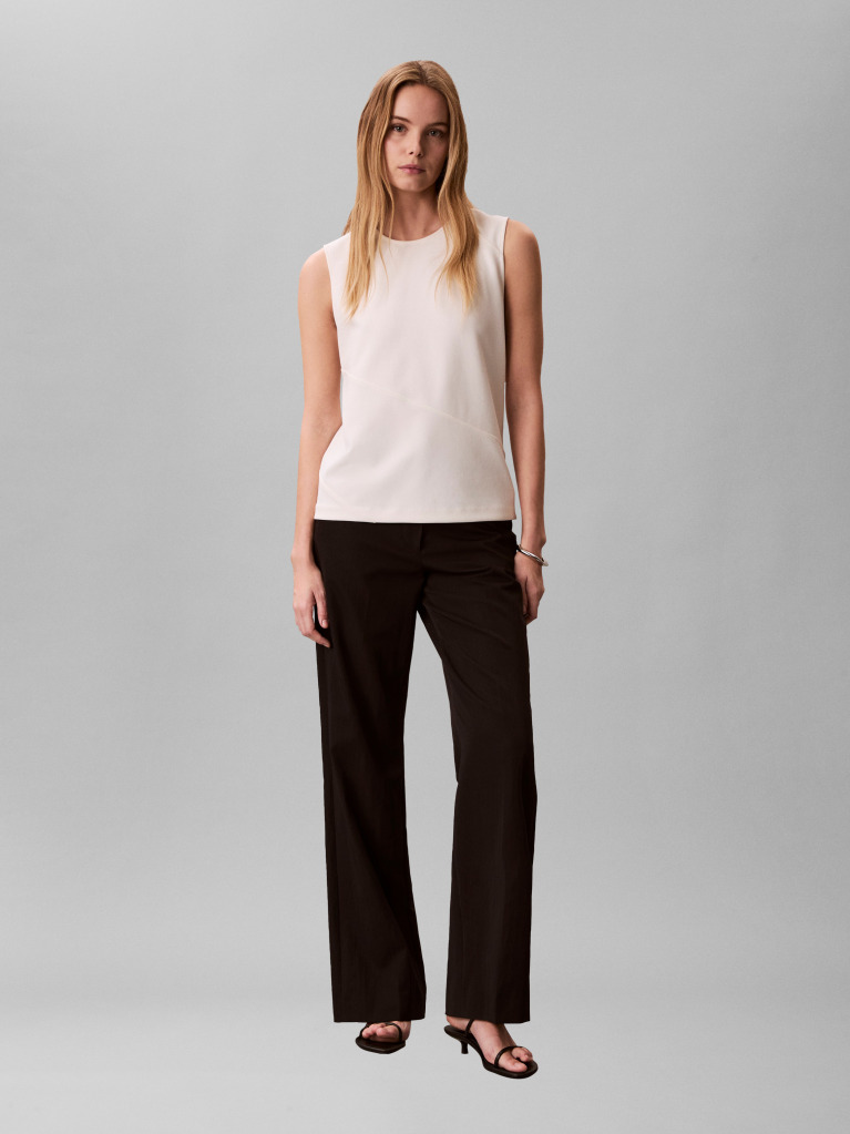 White Crepe Diagonal Seam Sleeveless Top  Women