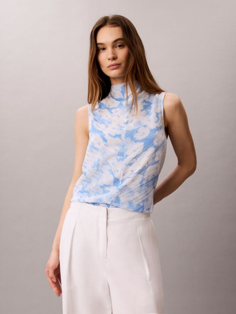Multi Πλισέ Αμάνικο Τοπ Με Mock Neck Και Print  Γυναίκα