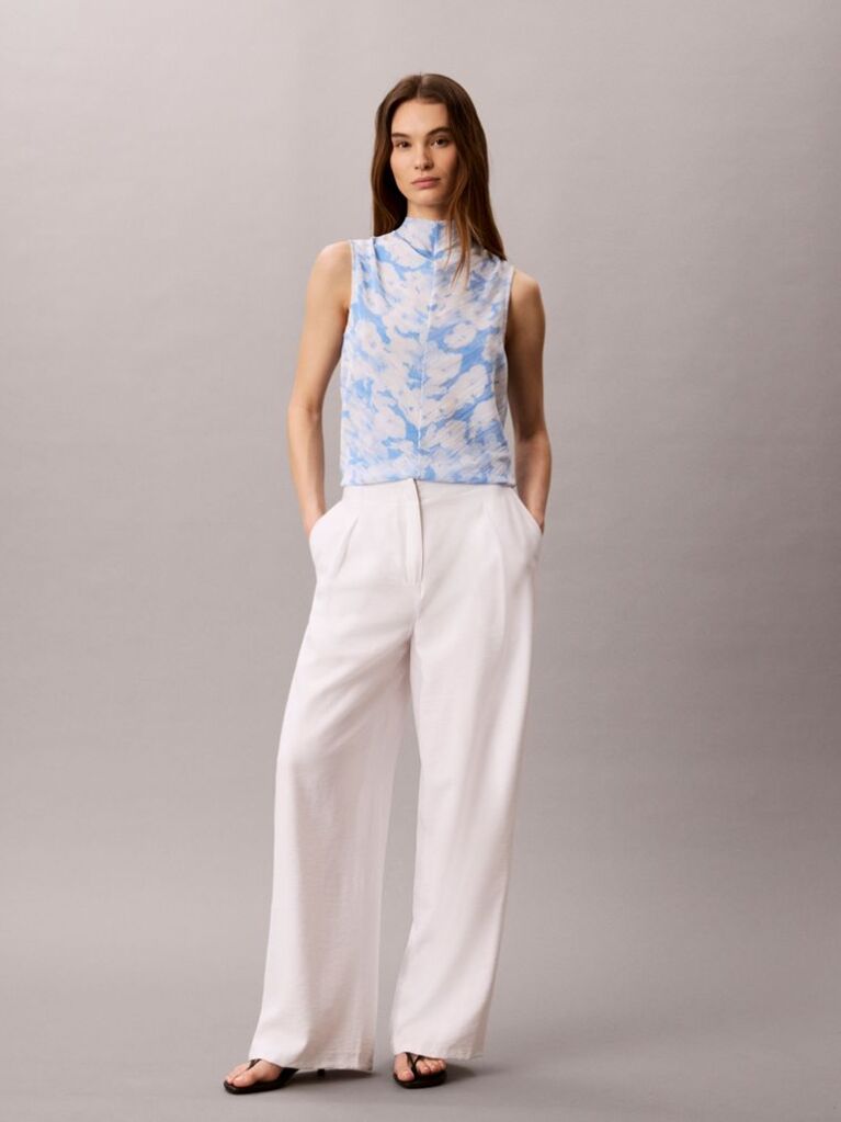 Multi Πλισέ Αμάνικο Τοπ Με Mock Neck Και Print  Γυναίκα