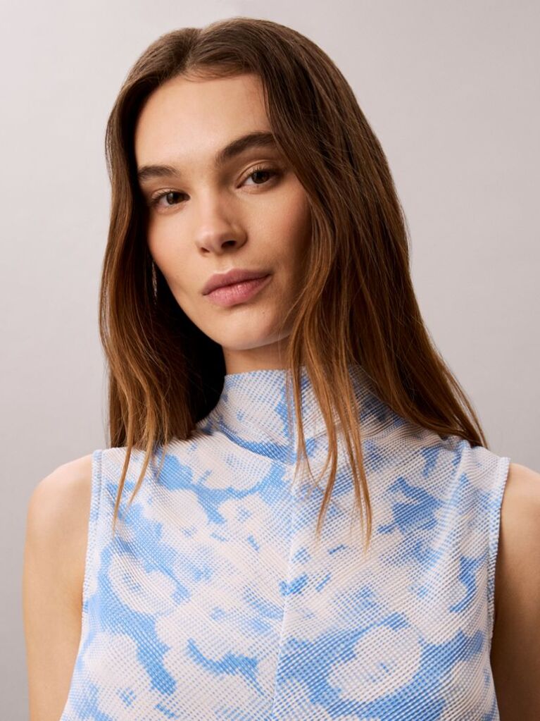 Multi Πλισέ Αμάνικο Τοπ Με Mock Neck Και Print  Γυναίκα