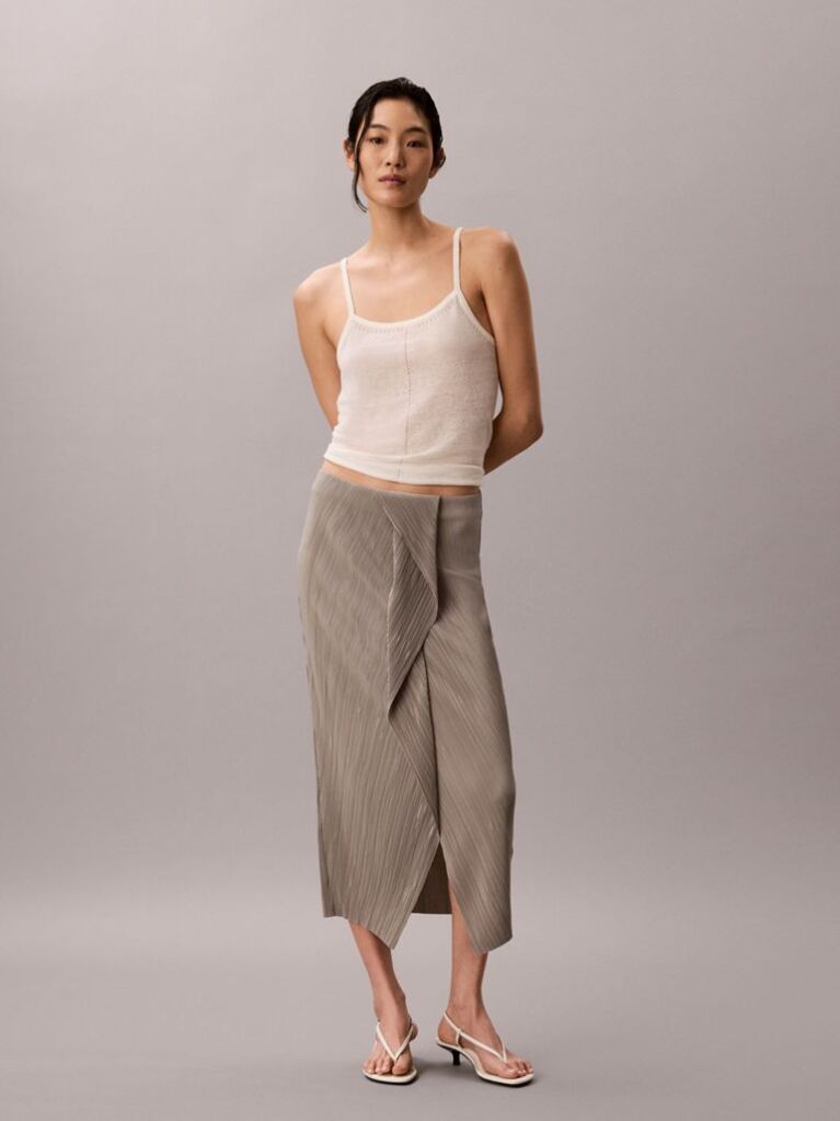 Καφέ Midi Φούστα Με Draped Πλισέ Σχέδιο  Γυναίκα