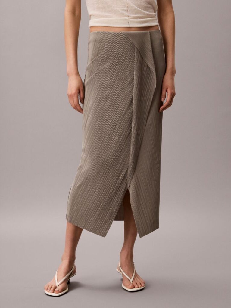 Καφέ Midi Φούστα Με Draped Πλισέ Σχέδιο  Γυναίκα
