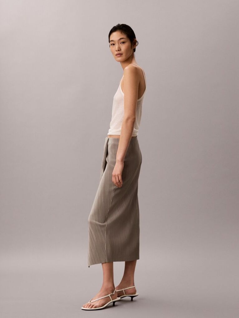 Καφέ Midi Φούστα Με Draped Πλισέ Σχέδιο  Γυναίκα