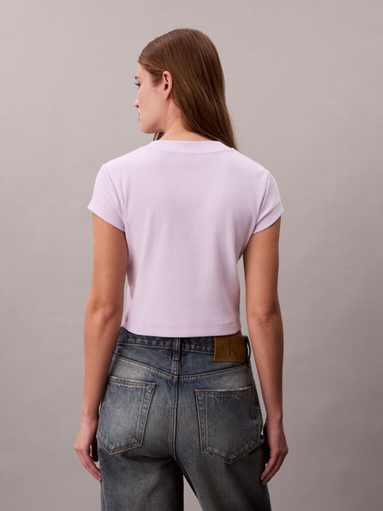 Μοβ Cropped T-shirt Με Μονόγραμμα Σε Στενή Γραμμή  Γυναίκα