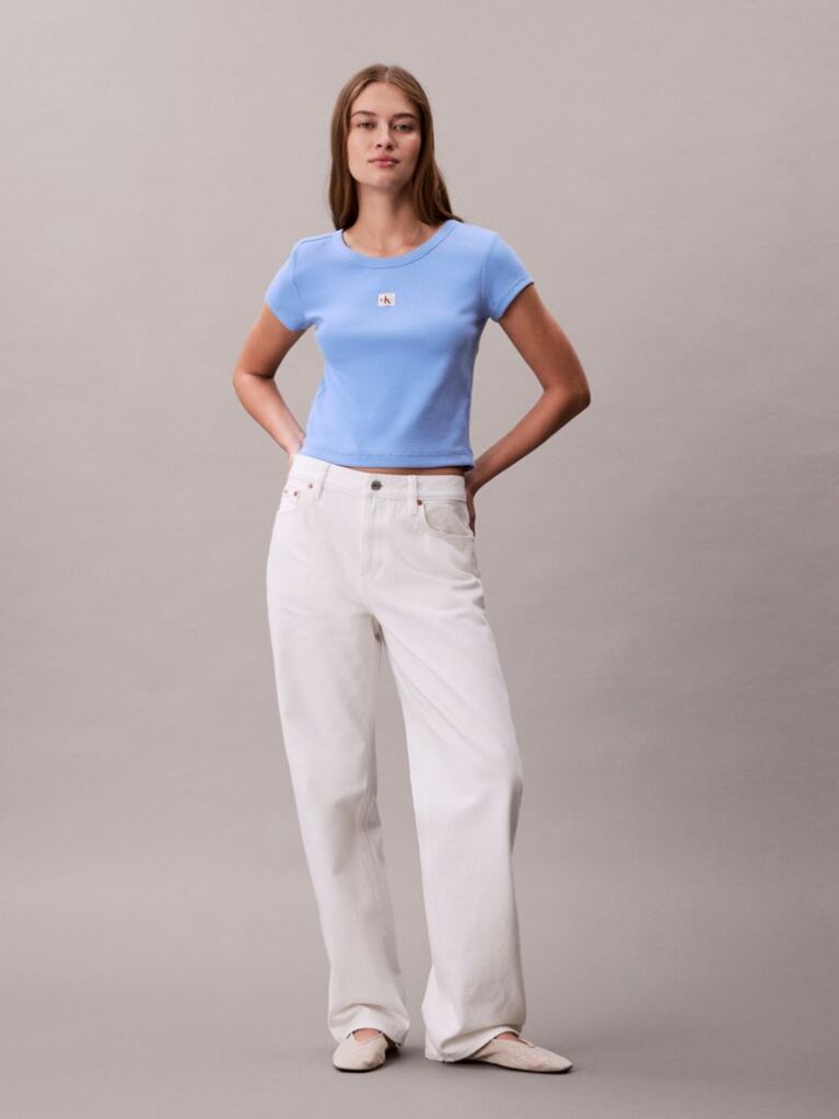 Μπλε T-Shirt Σε Slim Γραμμή Και Βαμβακερό Ριμπ  Γυναίκα