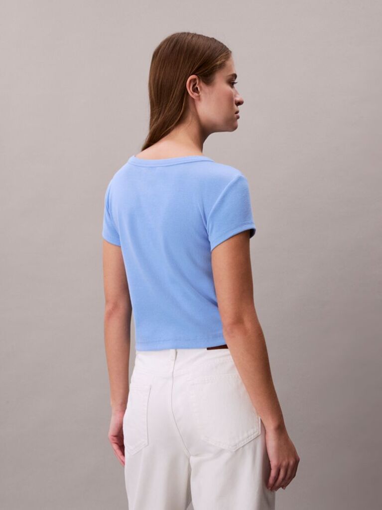 Μπλε T-Shirt Σε Slim Γραμμή Και Βαμβακερό Ριμπ  Γυναίκα