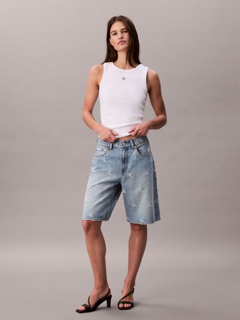 White Cotton Stretch Rib Tank Top  Women