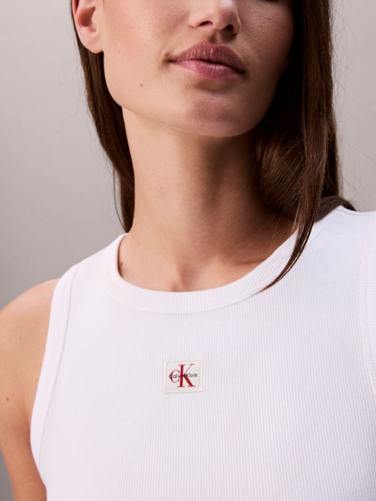 White Cotton Stretch Rib Tank Top  Women