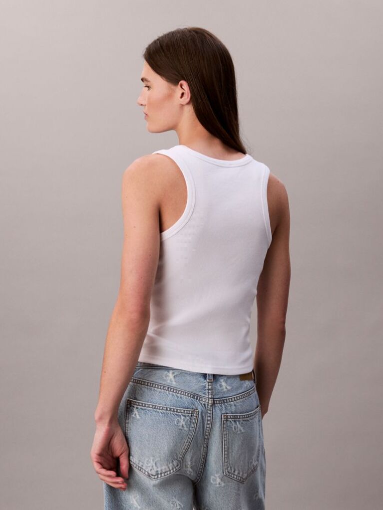 White Cotton Stretch Rib Tank Top  Women
