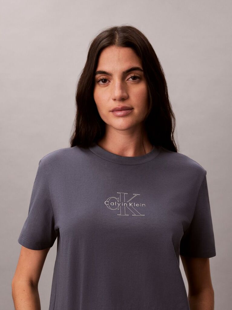 Grey Glossy Metallic Logo T-shirt  Women