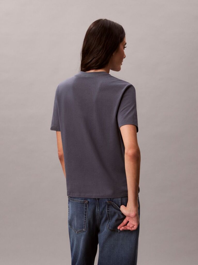 Grey Glossy Metallic Logo T-shirt  Women
