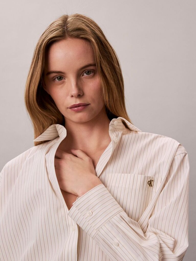 White Relaxed Cotton Poplin Stripe Shirt  Women