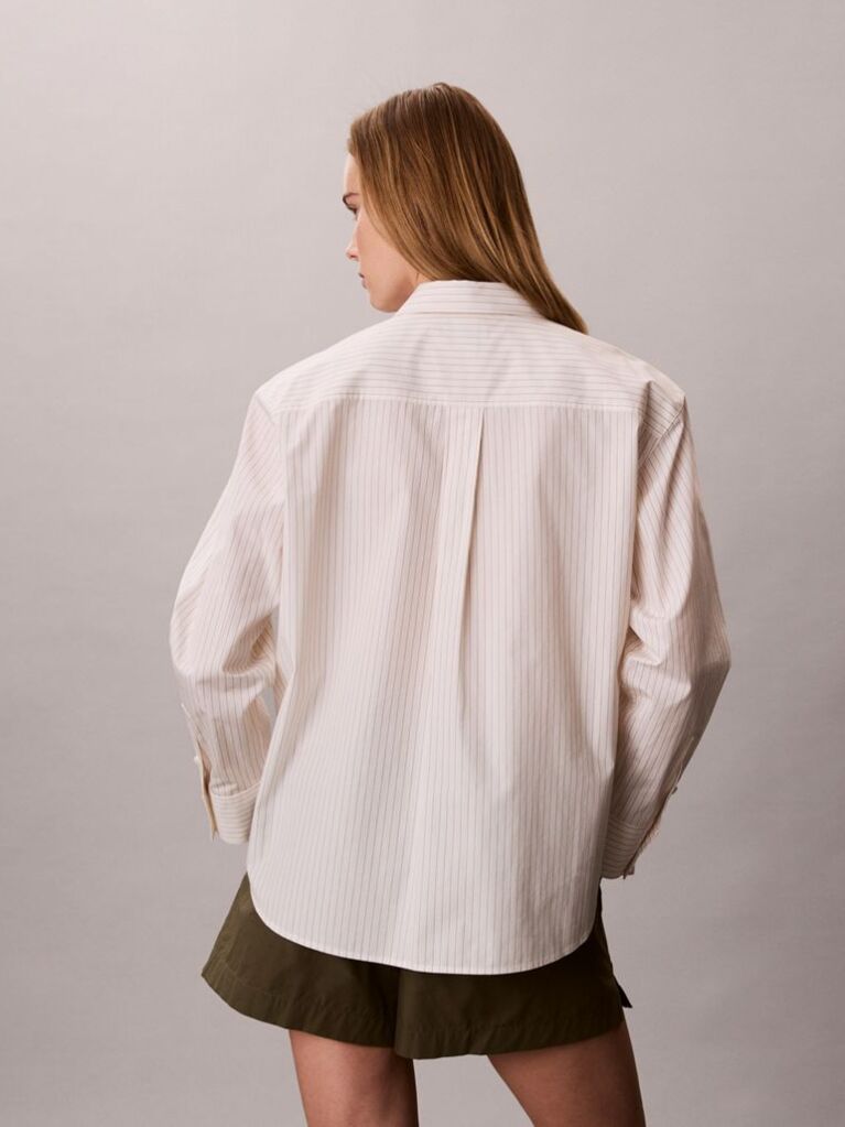 White Relaxed Cotton Poplin Stripe Shirt  Women