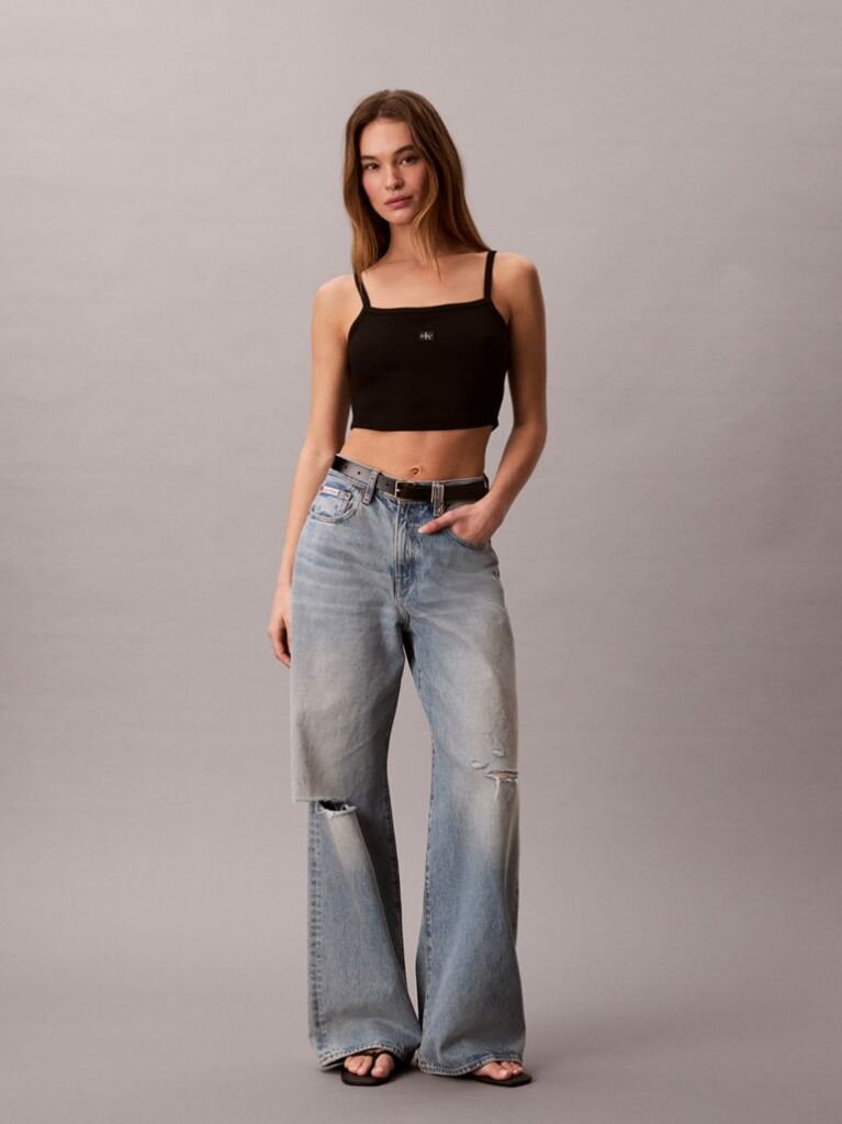 Black Cropped Ribbed Cotton Cami Top  Women