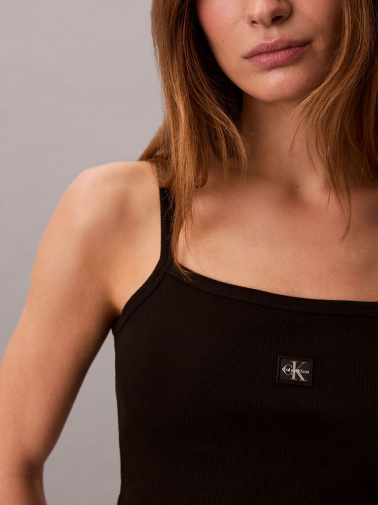 Black Cropped Ribbed Cotton Cami Top  Women