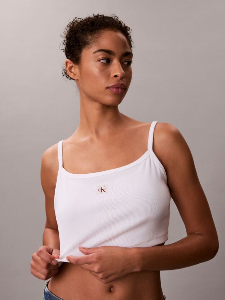 White Cropped Ribbed Cotton Cami Top  Women