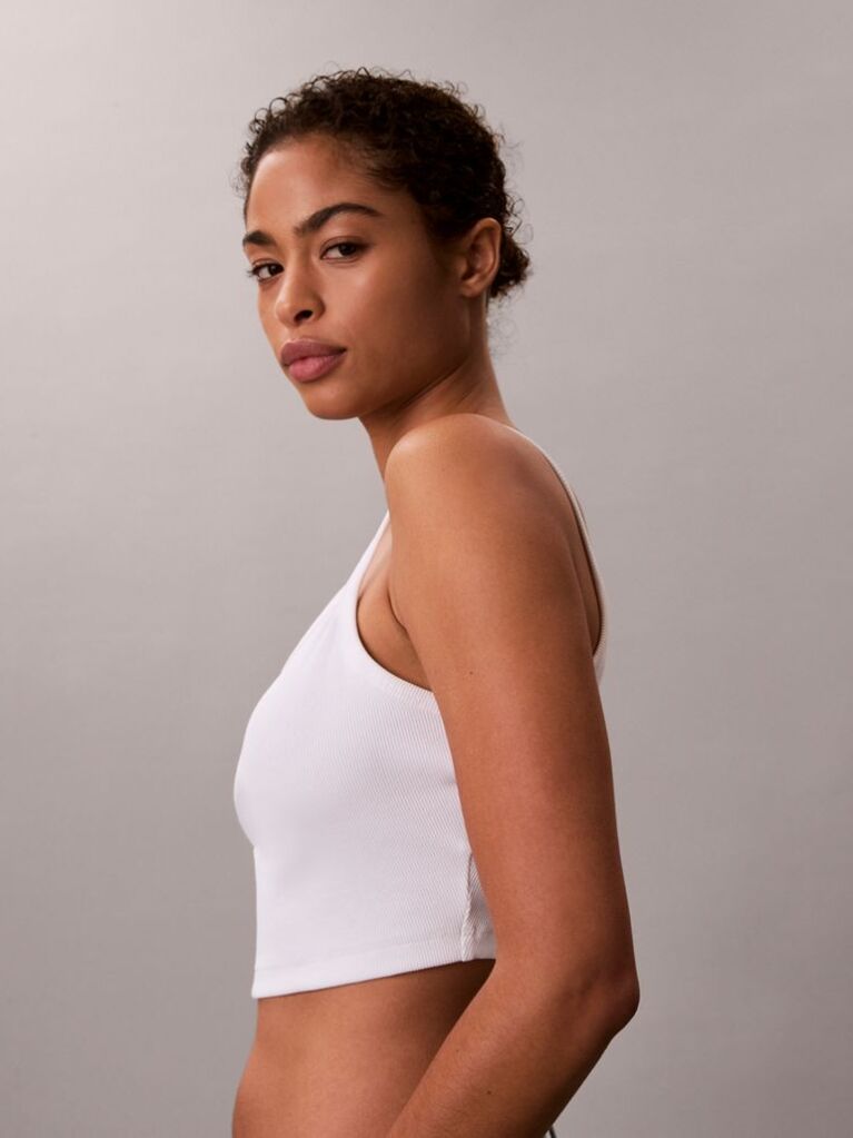 White Cropped Ribbed Cotton Cami Top  Women