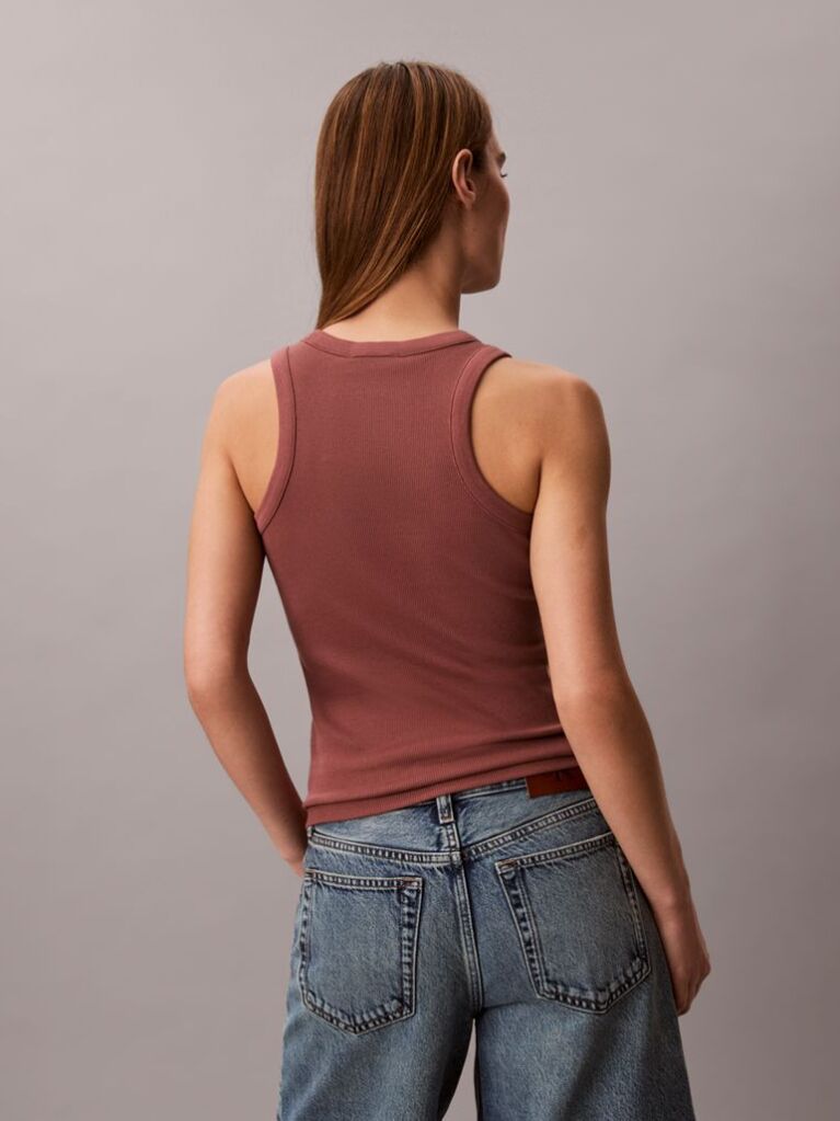 Brown Slim Ribbed Cotton Tank Top  Women