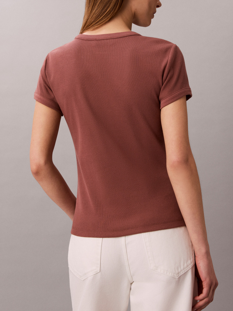 Καφέ T-shirt Με Slim Γραμμή Από Βαμβακερό Ριπ  Γυναίκα