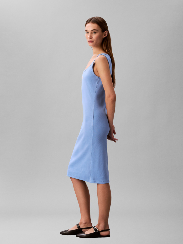 Blue Ribbed Sleeveless Midi Dress  Women