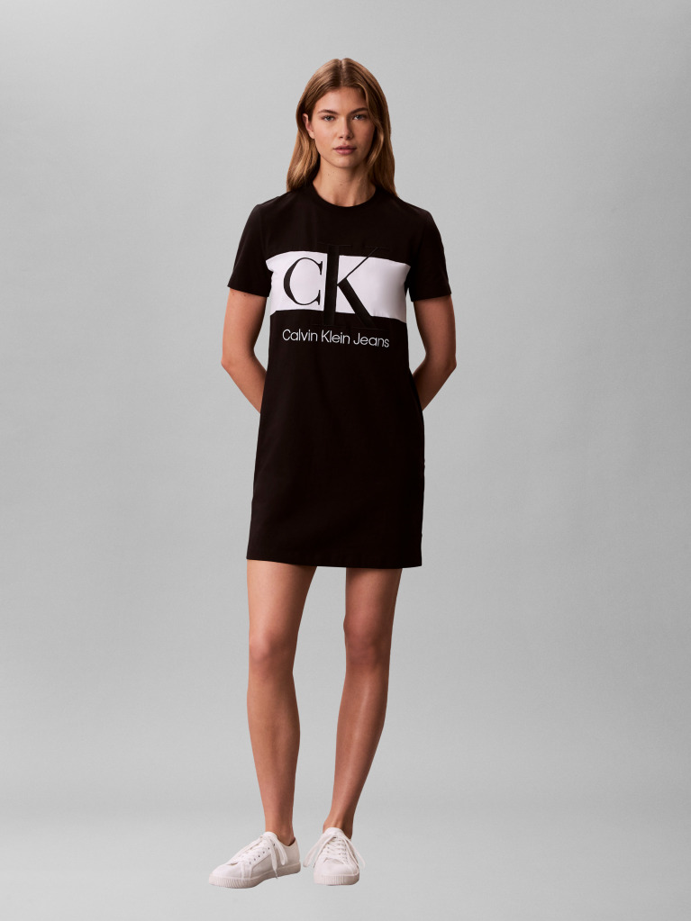 Μαύρο Φόρεμα T-Shirt Με Δίχρωμο Λογότυπο  Γυναίκα