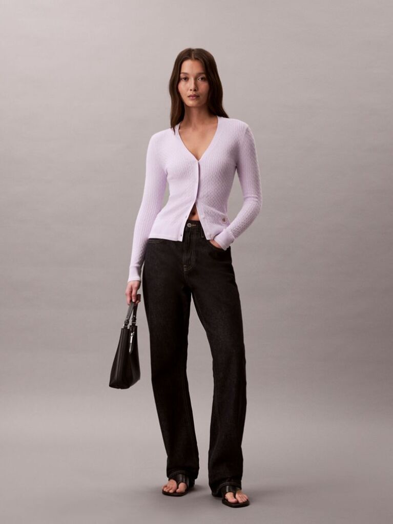 Purple Slim Cable Knit Cardigan  Women