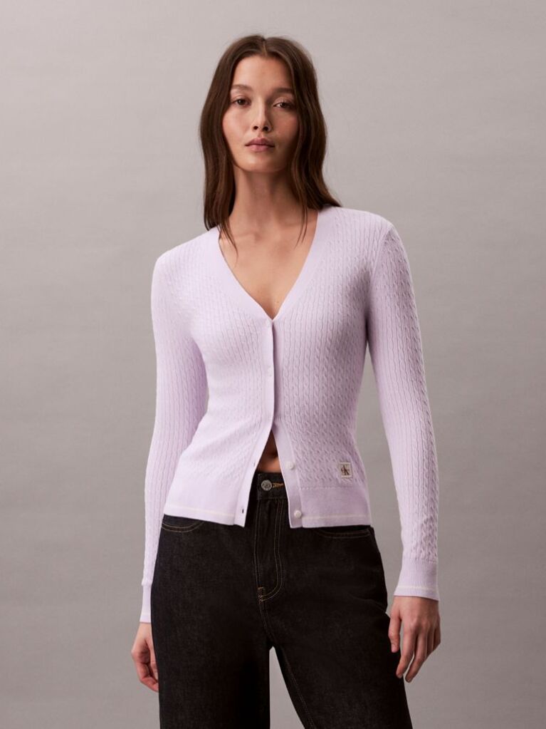 Purple Slim Cable Knit Cardigan  Women