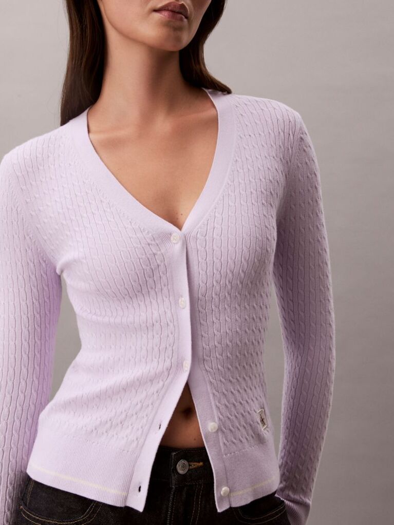 Purple Slim Cable Knit Cardigan  Women