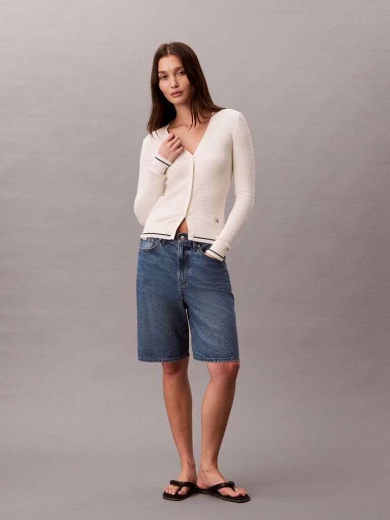 White Slim Cable Knit Cardigan  Women