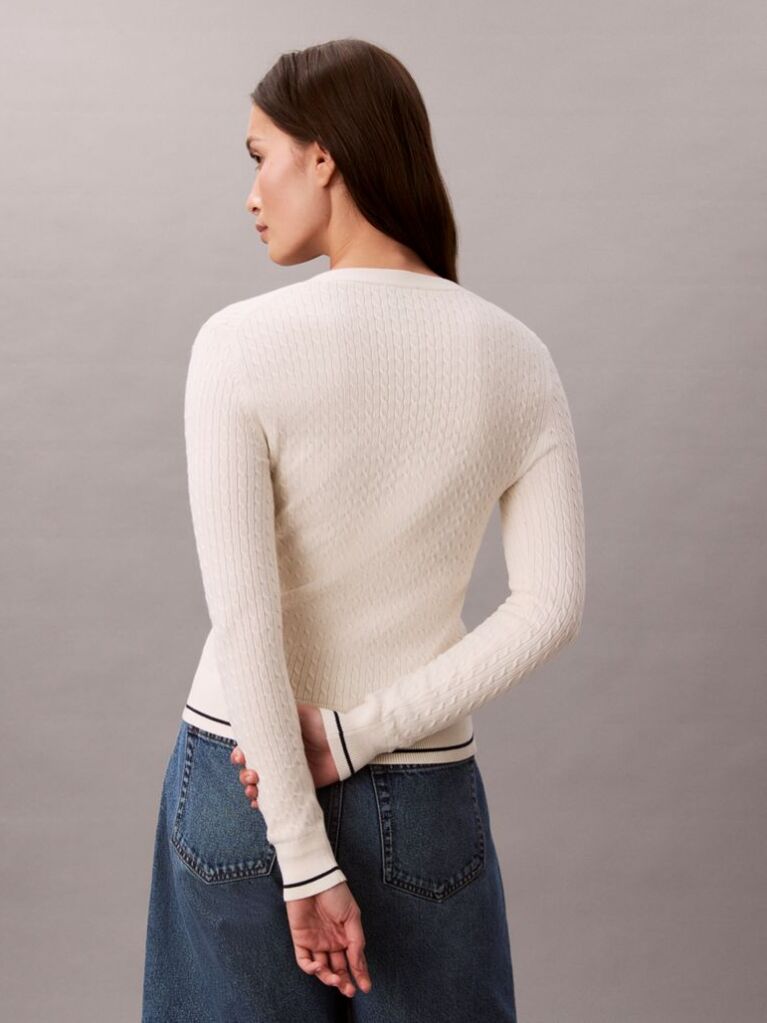 White Slim Cable Knit Cardigan  Women