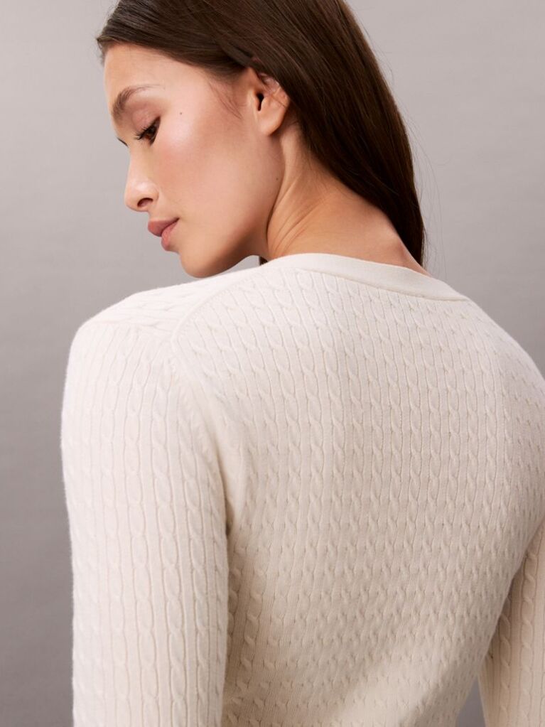 White Slim Cable Knit Cardigan  Women