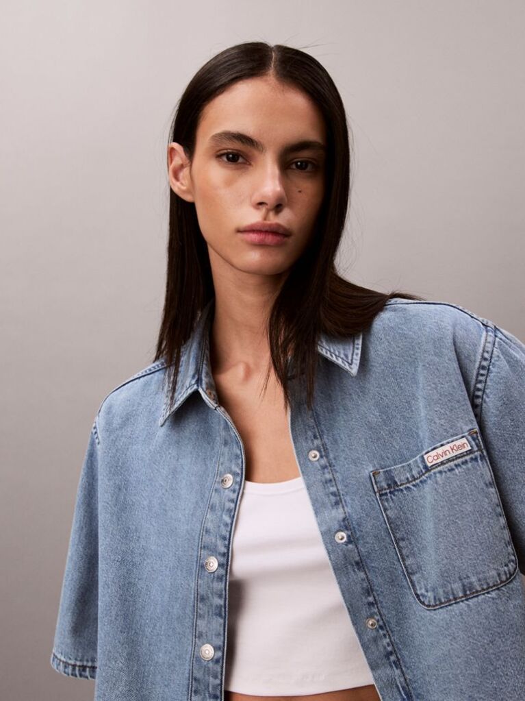 Μπλε Denim Crop Πουκάμισο Με Boxy Εφαρμογή  Γυναίκα