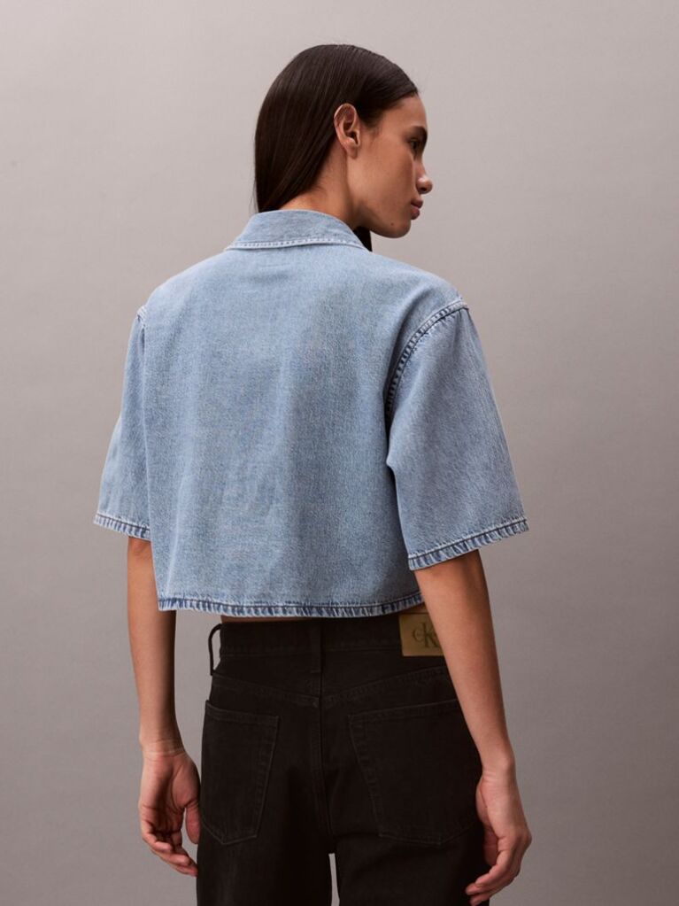 Μπλε Denim Crop Πουκάμισο Με Boxy Εφαρμογή  Γυναίκα