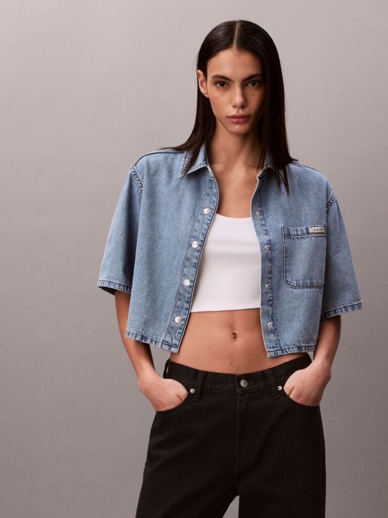 Μπλε Denim Crop Πουκάμισο Με Boxy Εφαρμογή  Γυναίκα