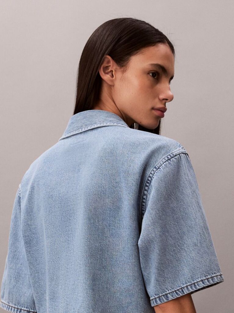 Μπλε Denim Crop Πουκάμισο Με Boxy Εφαρμογή  Γυναίκα