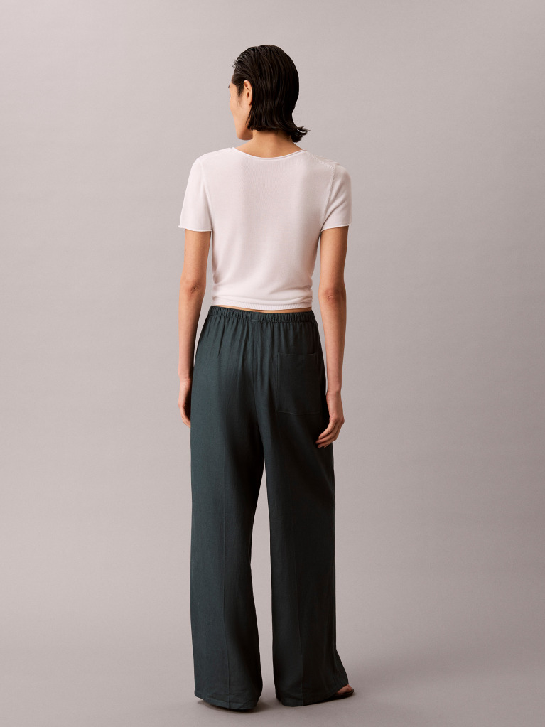 Μπλε Λινό Παντελόνι Με Άνετη Γραμμή  Γυναίκα