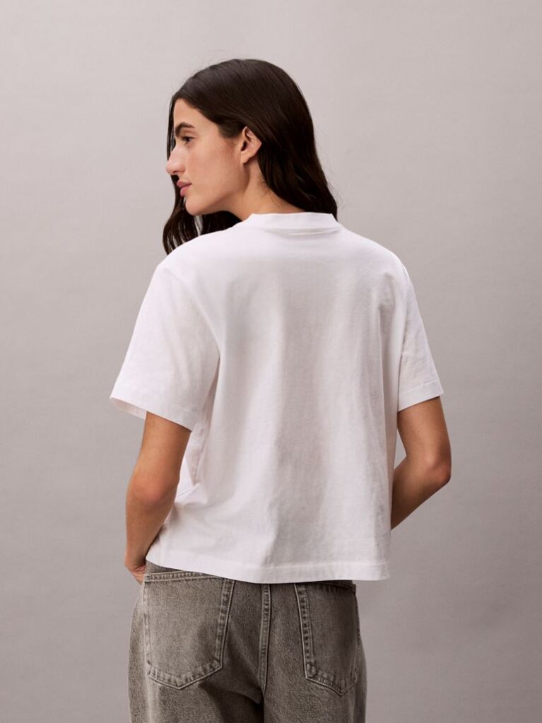 Λευκό Άνετο T-shirt Με Γραφικό Λογότυπο  Γυναίκα