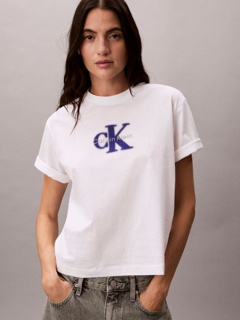 Λευκό Άνετο T-shirt Με Γραφικό Λογότυπο  Γυναίκα
