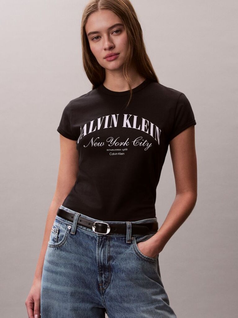 Black Slim Varsity Logo T-shirt  Women