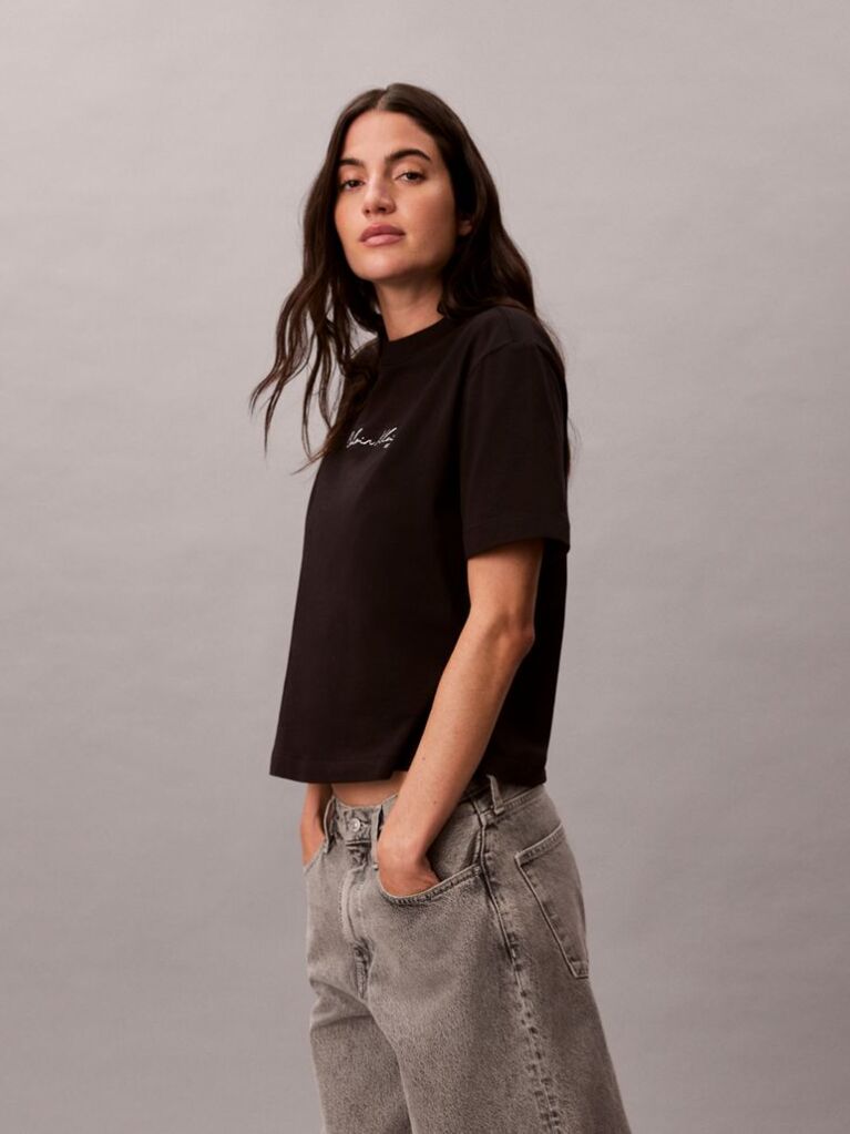 Μαύρο Άνετο T-shirt Με Λογότυπο  Γυναίκα