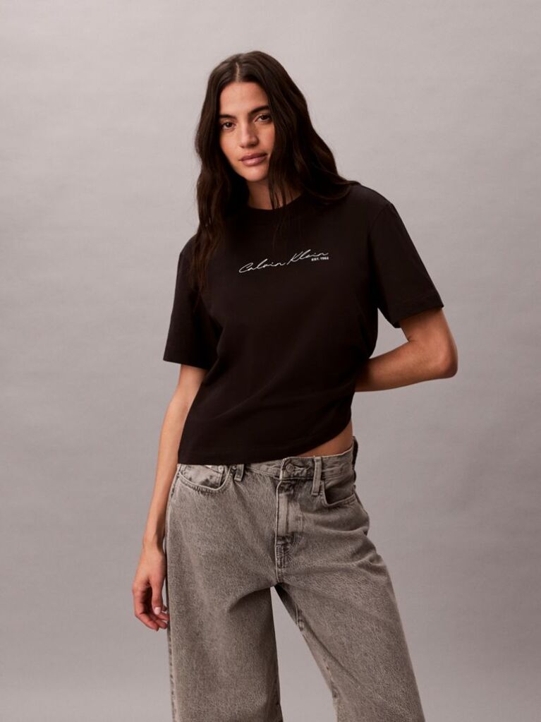 Μαύρο Άνετο T-shirt Με Λογότυπο  Γυναίκα
