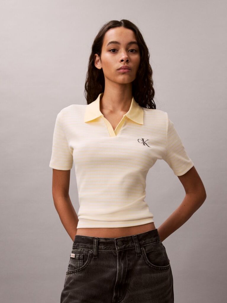 Κίτρινο Ριγέ Ριπ Πόλο T-shirt Με Slim Γραμμή  Γυναίκα