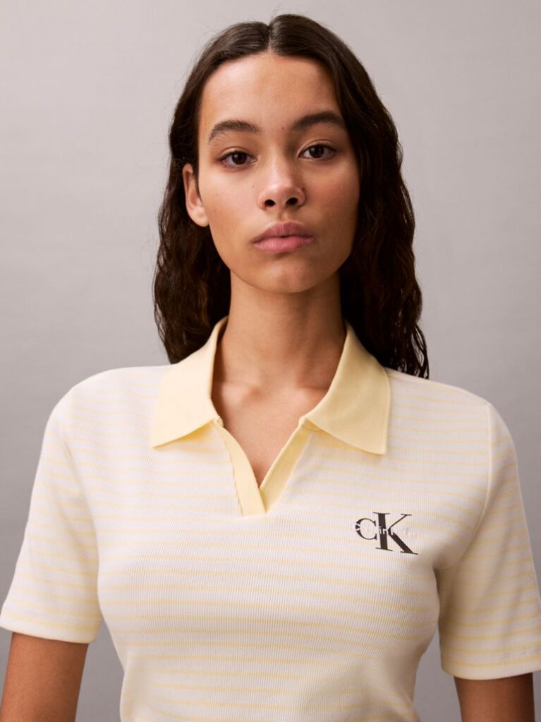 Κίτρινο Ριγέ Ριπ Πόλο T-shirt Με Slim Γραμμή  Γυναίκα