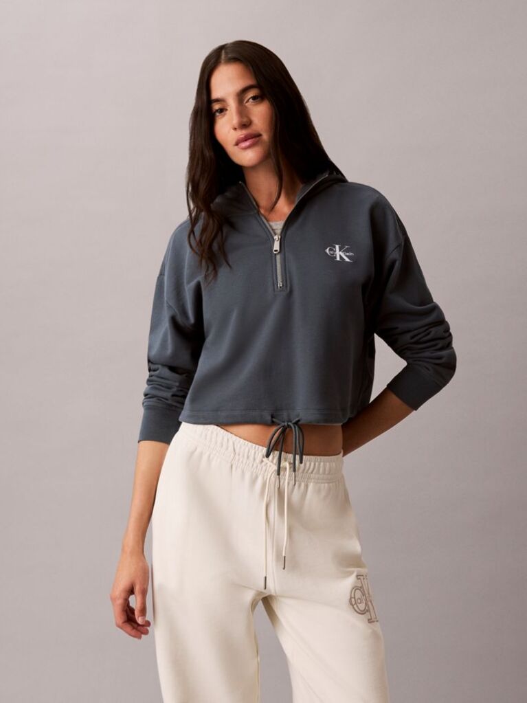 Μπλε Κοντό Hoodie Από Terry Με Monologo  Γυναίκα