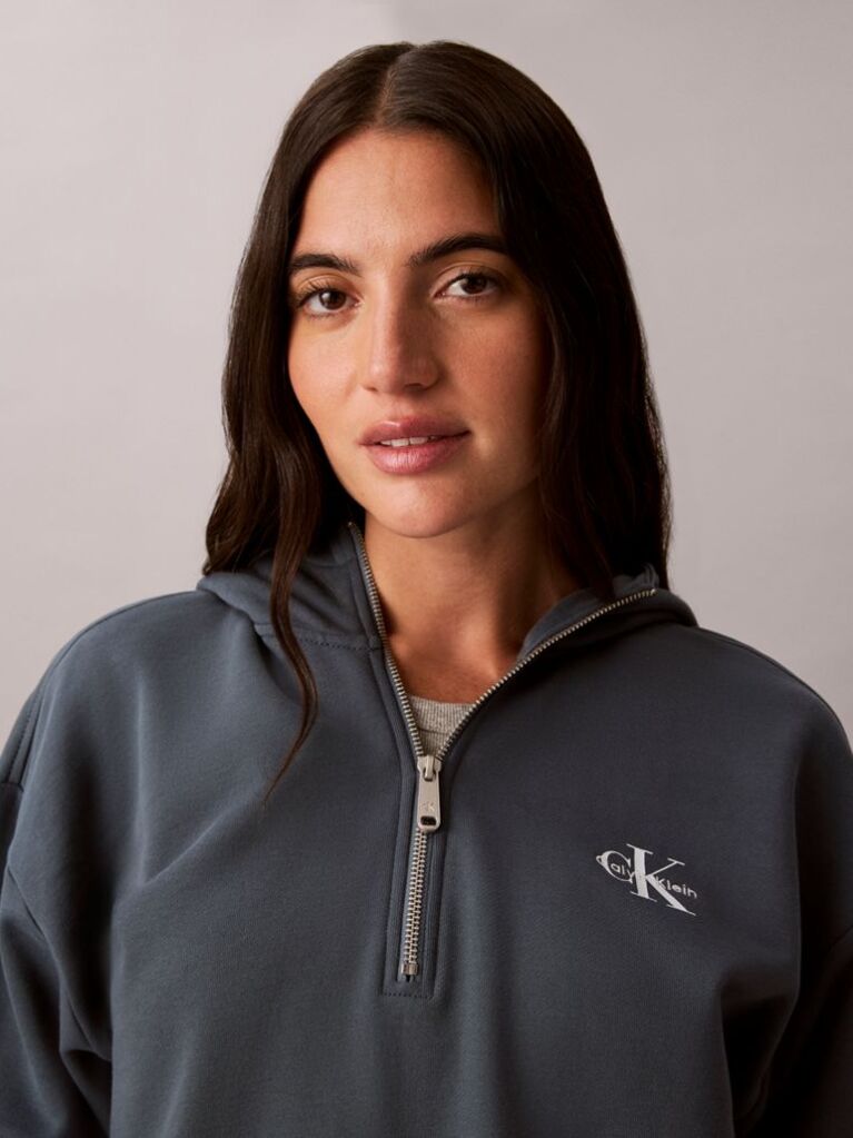 Μπλε Κοντό Hoodie Από Terry Με Monologo  Γυναίκα