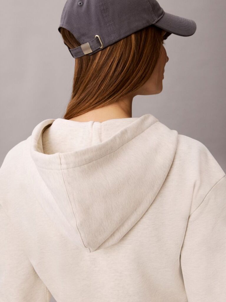 Μπεζ Κοντό Hoodie Με Φερμουάρ Και Ελαστική Ζώνη Με Λογότυπο  Γυναίκα