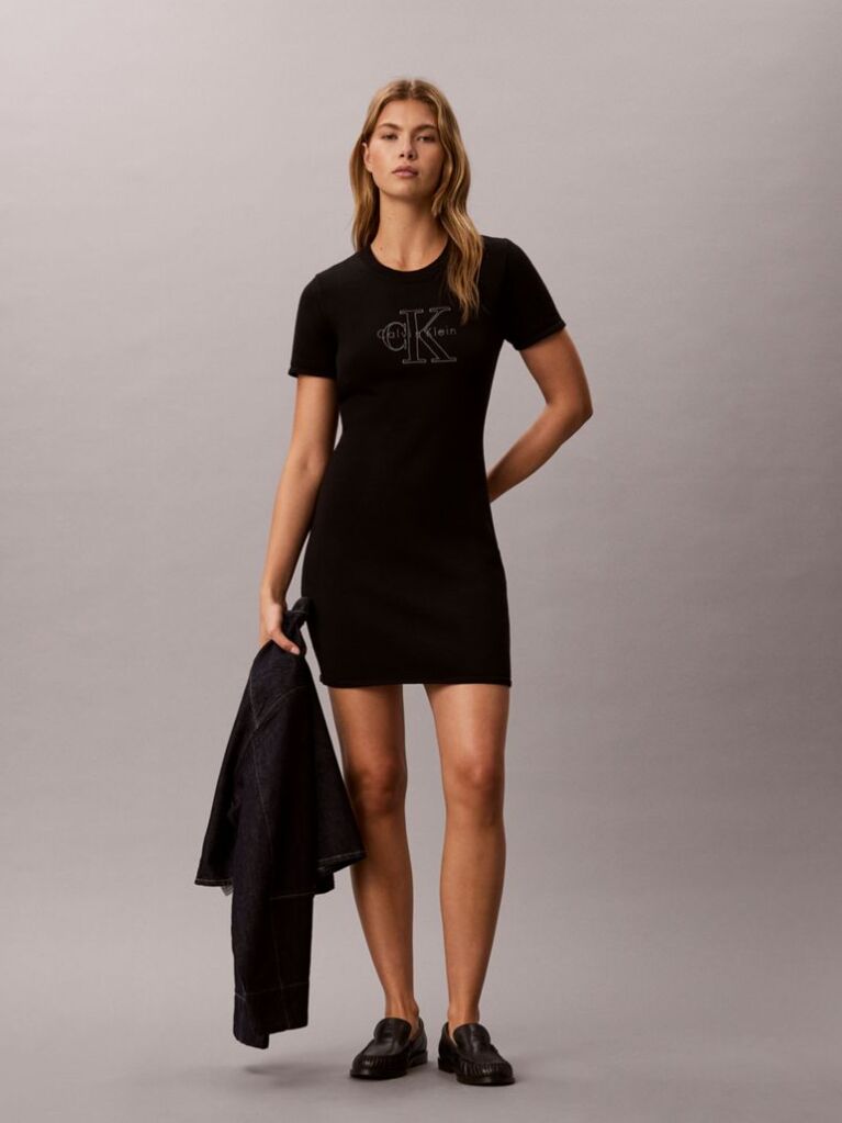 Μαύρο Mini Φόρεμα T-Shirt Με Κεντημένο Monologo  Γυναίκα